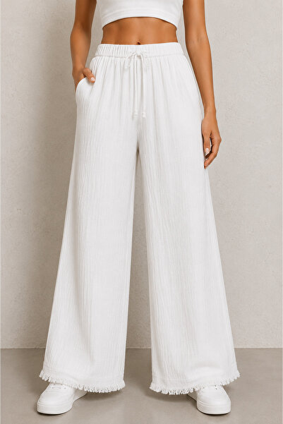 M&N Women's Muslin Casual Pants - Elastic Waist - Wide Legs