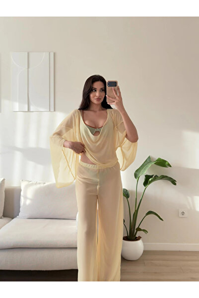 Zoom Butik Pelerin Tül Pareo Takım - SARI