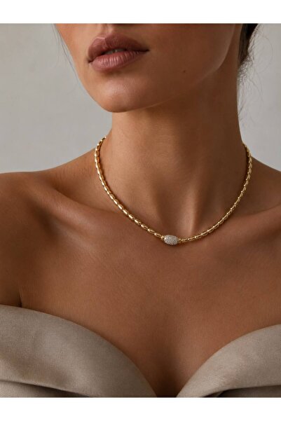 MonCheriAccessoire 14K Altın Kaplama Zirkon Taşlı Kolye