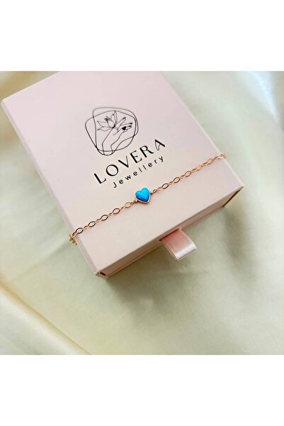 Lovera Jewellery 925 Ayar Gümüş Sertifikalı Mavi Opal Taşlı Kalp Bileklik