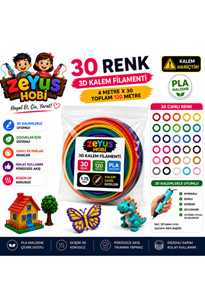 ZEYUS HOBİ ZEYUS FİLAMENT 30RENK 4 METRE (TOPLAM 120 METRE)