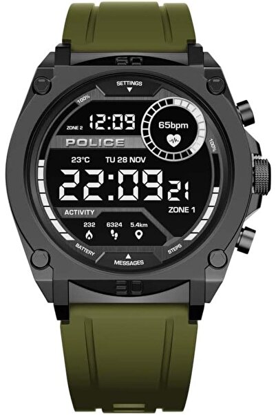 Police Smartwatch My Avatar for Men with alloy case and olive green silicone ...