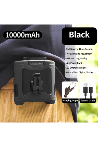 Choice4 10000mAh Black 20000mAh Outdoor Portable Waist Fan Hanging Neck Fan S...