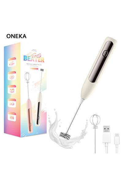 Choice1 Beige Milk Frother Wand Coffee Frother Handheld Foam Maker Rechargeab...