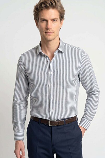 Tudors Men's Regular Fit Comfortable Cut 100% Cotton Striped Linen Effect Gra...