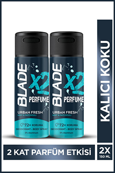 Blade X2 Perfume Urban Fresh Erkek Deodorant Body Spray 2x150 Ml Leke Bırakma...