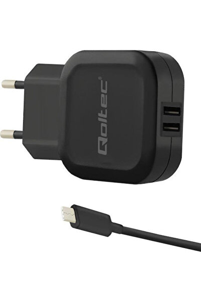 Qoltec Încărcător cu 2 porturi USB-A și cablu USB-C 17W Negru (50188)
