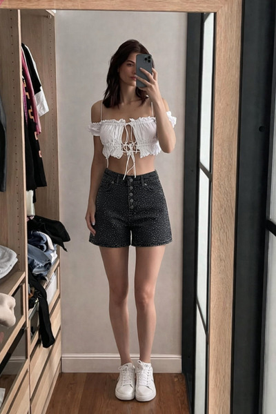 XRAY JEANS Women's Slim Fit Stoned Black Short Denim Shorts