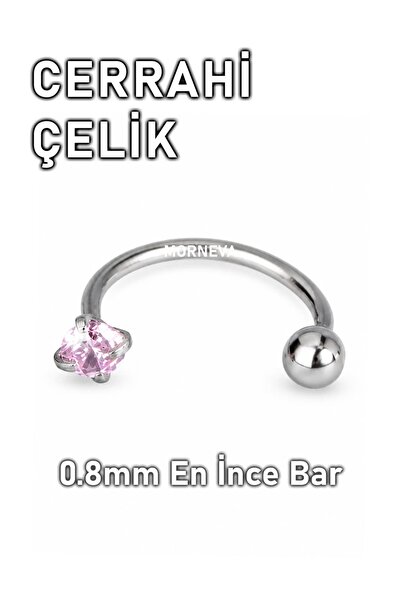 MORNEVA Cerrahi Çelik Pembe Taşlı Yarım Halka Hızma Burun Piercingi (1 Adet)