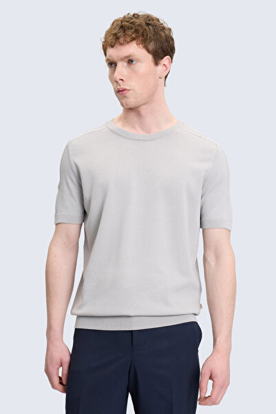 Hatemoğlu Gri Regular Fit Bisiklet Yaka Rayon Tişört
