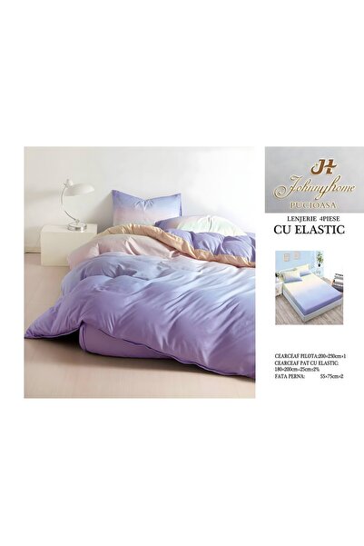naniland.ro Lenjerie de Pat Bumbac Satinat 2 Persoane 4 Piese cu Elastic 180x...