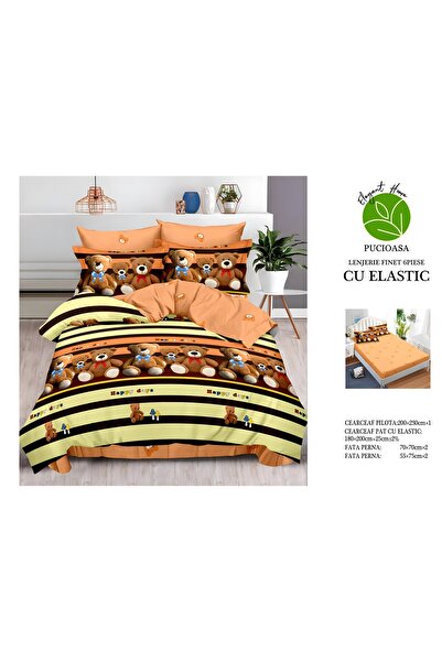 naniland.ro Lenjerie de Pat Bumbac Satinat 2 Persoane 6 Piese cu Elastic 180x...
