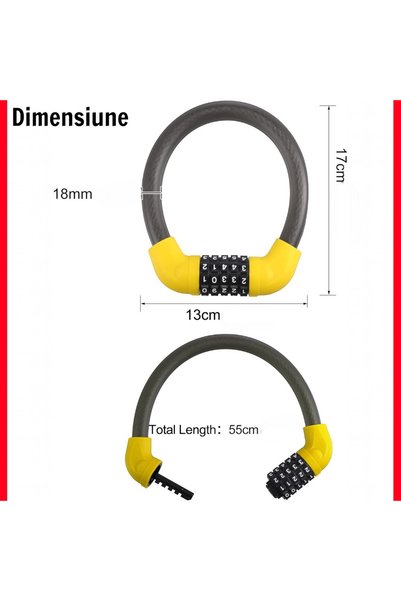 OEM Antifurt rotund, otel, cifru resetabil, rezistent la taiere, trotinete/biciclete, + 1 cheie 8 in 1