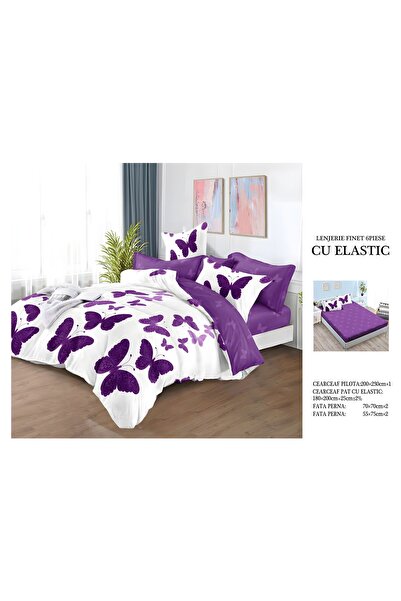naniland.ro Lenjerie de Pat Bumbac Satinat 2 Persoane 6 Piese cu Elastic 180x...