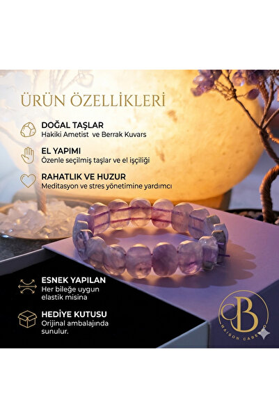 Maison Caberno Doğal Taş Ametist Kuvars Karışımı Bileklik