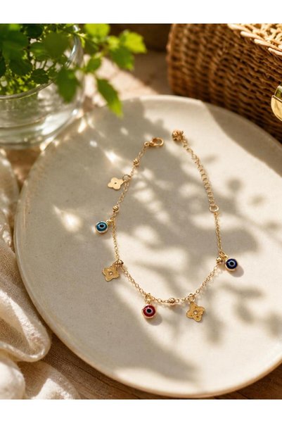 Hd Marketim Beaded Women's Anklet with Flower Figure Adjustable Chain Anklet Bracelet Summer Beach Accessory