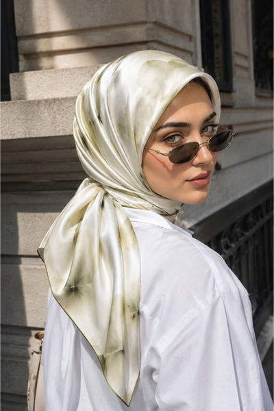 EBRUTESETTÜR Soft Floral Pattern Scarf Series Green Olive