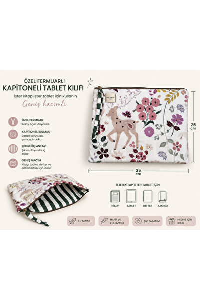 Genel Markalar Kapitoneli Tablet Kılıfı & Kitap Çantası – Fermuarlı Çizgili A...