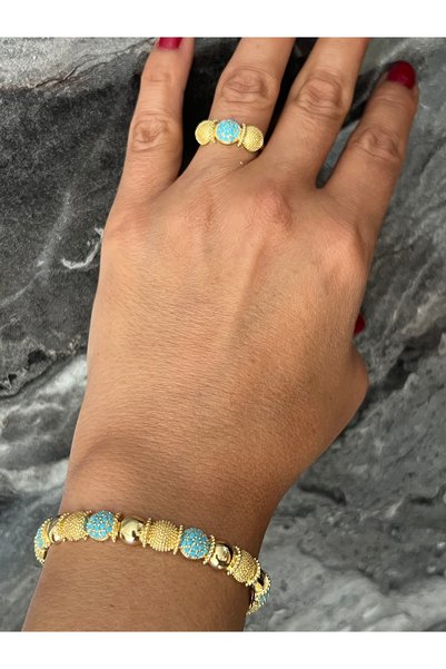 tones official High Quality-Vip-Xuping Plated Blue Turquoise Stone Ring-Bracelet-Bangle