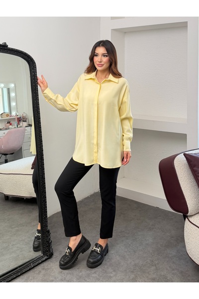 MiraMore Butik قميص نسائي طويل بأزرار مخفية ومقاس كبير