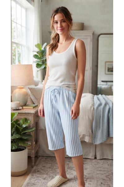 Kuryıldız Women's Summer Capri Striped Single Bottom Pajamas