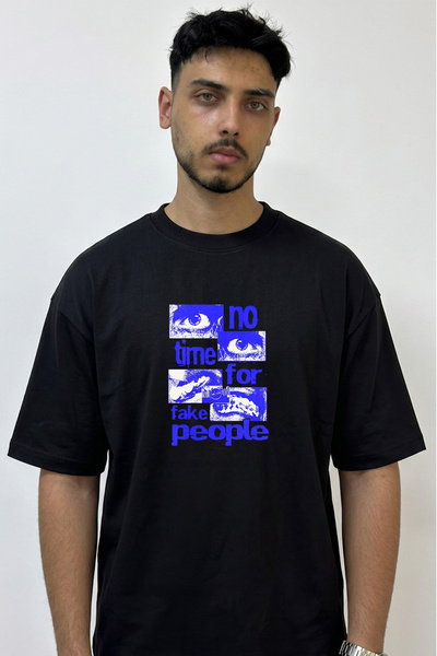 Anetos Gozler Braces Design Printed Oversize Black T-Shirt