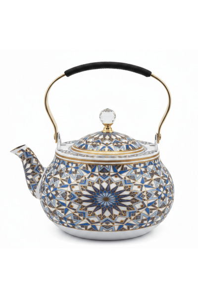 AKDC Blue & White Mosaic Metal Tea Kettle with Crystal Lid & Ergonomic Handle...