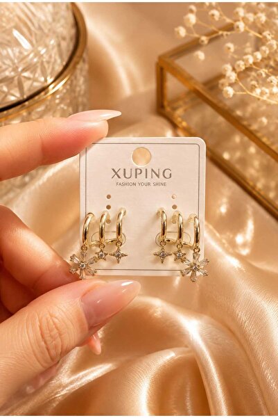 Bilge Takı Üçlü Görünümlü Zirkon Taşlı Xuping Küpe