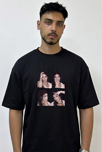 Anetos Cardi B_44 Design Printed Oversize Black T-Shirt