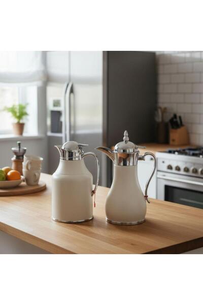 laverahome طقم ٢ ترمس شاي وقهوة - أبيض فضي |