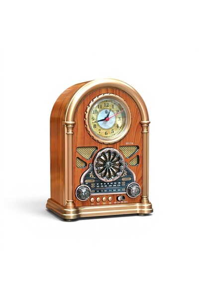 ROYALTREND Nostaljik Trend Saatli Radyo,Bluetooth Ahşap Görünüm Nostalji Radyo