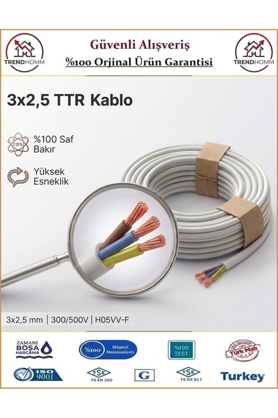 ÖZNUR 3x2,5 TTR Elektrik Kablosu - Beyaz - %100 Bakır