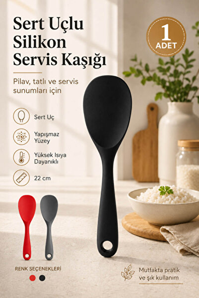 Anadolu Saray 1’li Sert Uçlu Silikon Servis Kaşığı Seti Pilav Tatlı Kaşığı 22 cm
