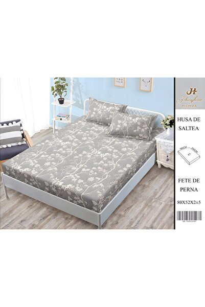 OEM Husă de Pat Bumbac Satinat 2 Persoane 3 Piese cu Elastic 160x200 cm, Mode...