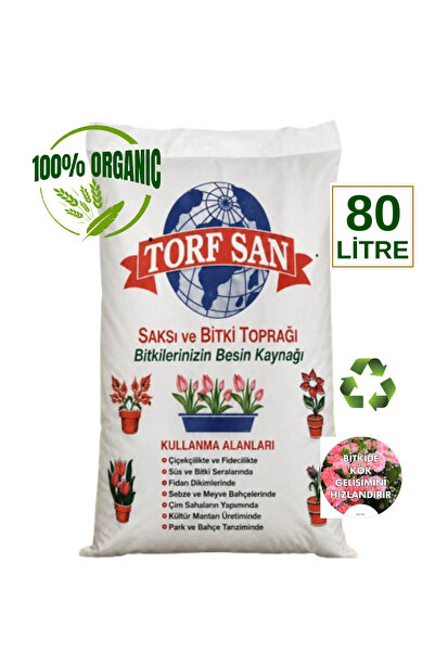 TORFSAN 80 Litre Saksı, Bahçe ve Çiçek Toprağı Torf +Perlit + Organik Karışımlı