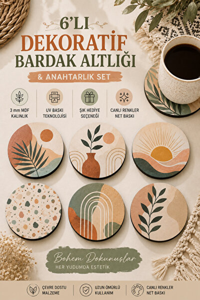HERALDİS 6-Piece Wooden Uv Printed Coasters Special Series