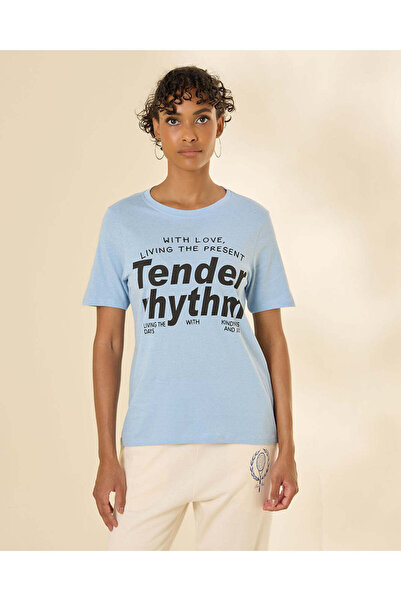 REDTAG Women Blue Printed T-Shirt