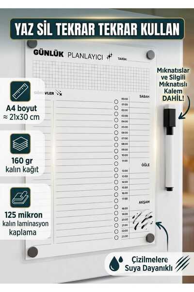 URDE Yaz Sil Tasarım Günlük Planlayıcı LAMİNASYON (PVC) | Buzdolabı Manyetik ...