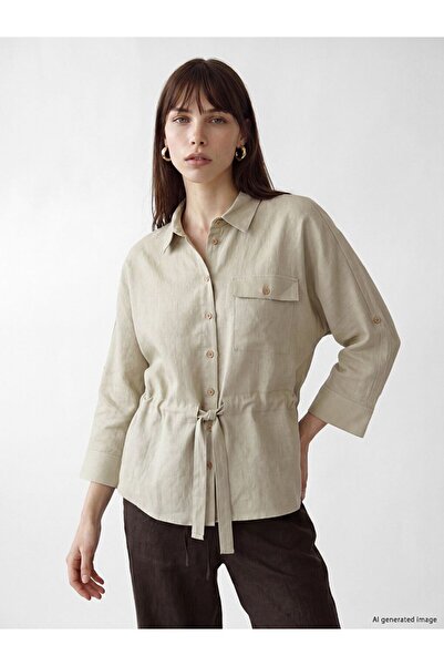 LC Waikiki Lcw Vision Khaki Lace-Up Linen Blend Women's Shirt