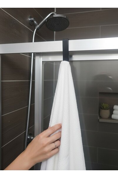 usin Tekli Siyah Banyo Duşakabin Camına Takılan Askılık Duşakabin Havlu Lif Bornoz Askısı