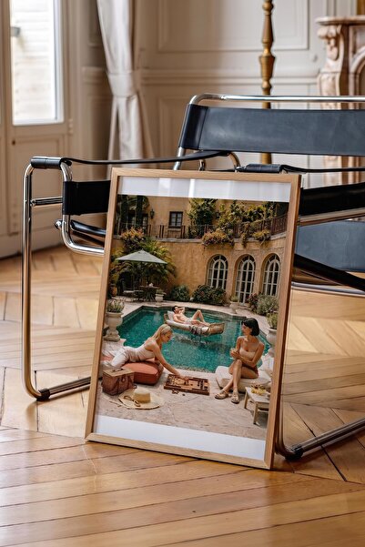 Postifull Poolside Vacation Poster, Wooden Framed Poster, Old Money Series, N...