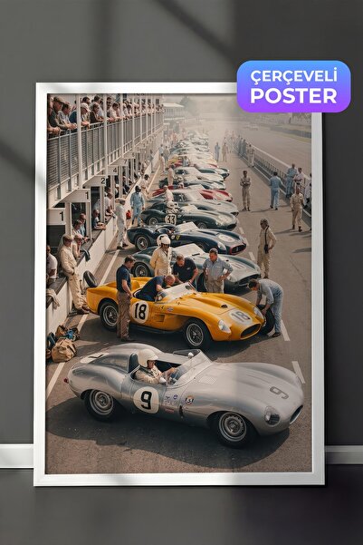 Postifull Klasik Yarış Arabaları Posteri, Beyaz Çerçeveli Poster, Old Money S...