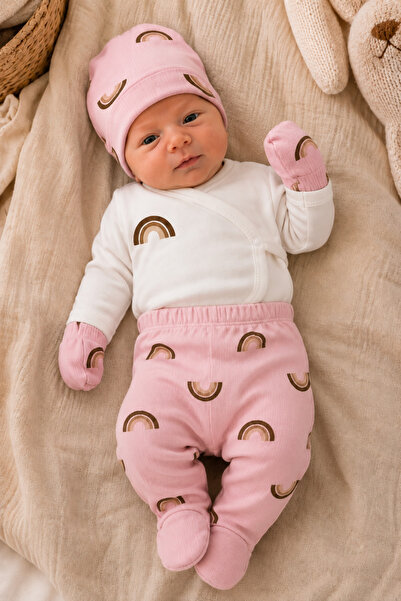 Mai Perla Newborn Organic Cotton Rainbow Patterned 4-Piece Baby Hospital Disc...