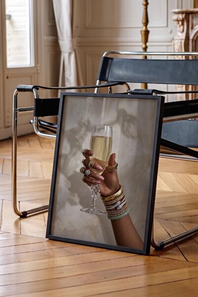 Postifull Champagne Glass and Charms Poster, Black Framed Poster, Old Money S...