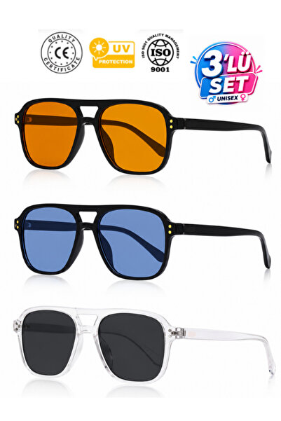 SheMask Güneş Gözlüğü 3'lü Set UV400 Korumalı Unisex Erkek Güneş Gözlüğü Kadı...