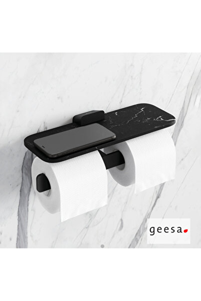 Geesa SHIFT Black Matt με εφέ μάρμαρου Χαρτοθήκη διπλή με εταζέρα