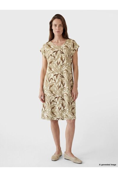 LC Waikiki Lcw Grace Green Crew Neck Patterned Dress