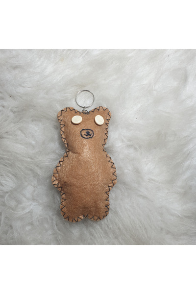 Ororabutik Handmade Cottagecore Brown Teddy Bear Felt Keychain 13 cm