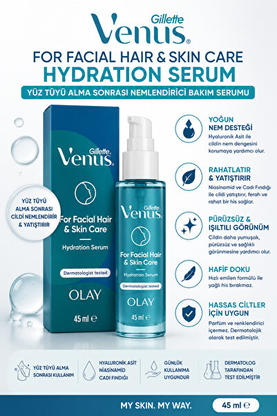 Gillette Venus For Facial Hair & Skin Care Hydration Serum 45 ml Facial Moist...