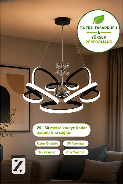 Zeda Teknoloji Lotus Siyah Led Avize 3 Yanan Led Avize Sarkıt Led Avize